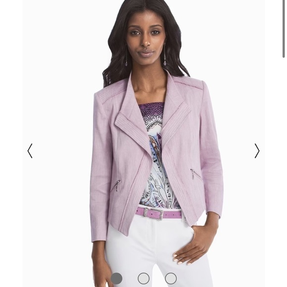 White House Black Market Jackets & Blazers - White House Black Market Bracelet Sleeve Linen Moto Jacket Purple Sz 00